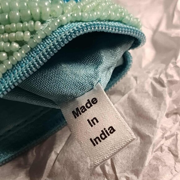 Easter Egg Aqua blue beaded zippered mini clutch, pouch - Picture 9 of 14